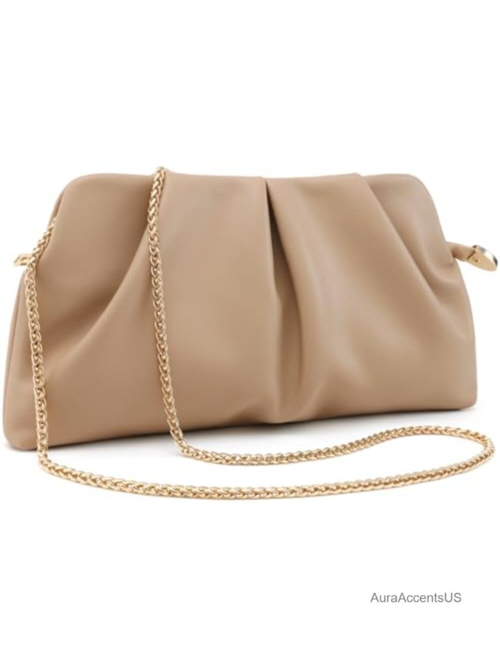 Women Evening Clutch Handbag Pleated PU Leather Wristlet Detachable Chain